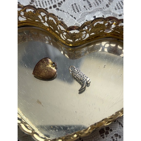 Vintage Western Charm Set Gold Heart and Silver Cowboy Boot Jewelry Trinkets - Picture 3 of 5